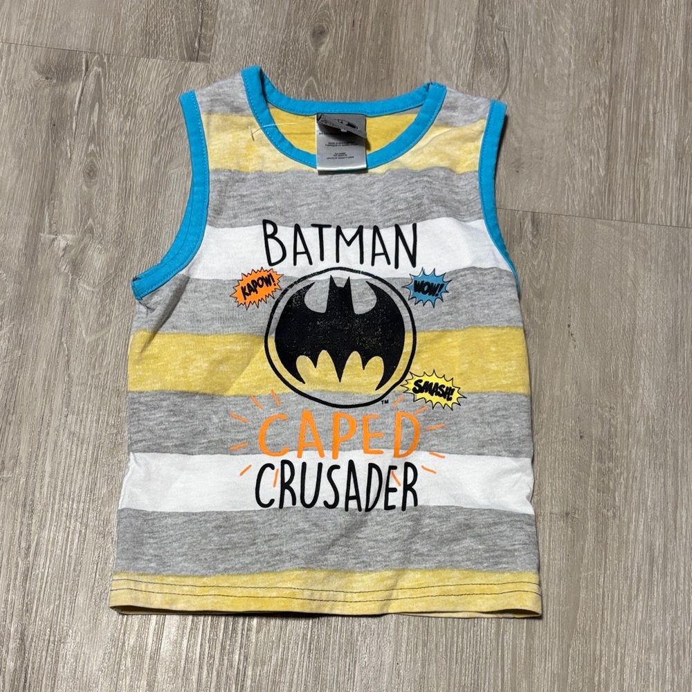 Batman Caped Crusader Kids Tank Top - Gray, Yellow, White